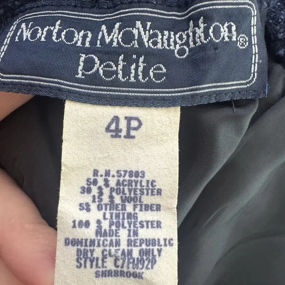 Vintage Norton McNaughton Preppy Tweed Mini Pencil Skirt Slit Blue Navy 4P